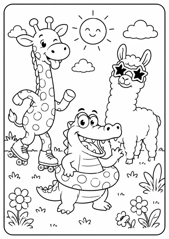 Aperçu du coloriage Les animaux font du roller