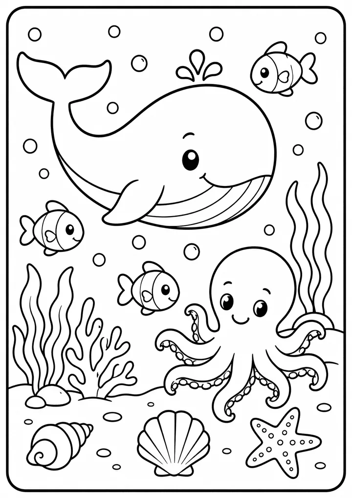Aperçu du coloriage La baleine et ses amis