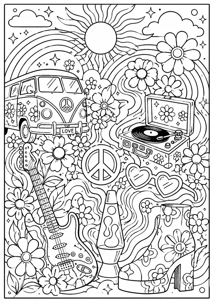 Aperçu du coloriage Escapade hippie rétro