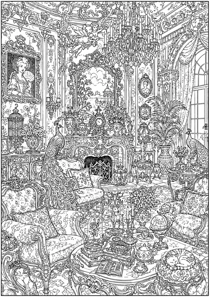 Aperçu du coloriage Salon baroque merveilleux