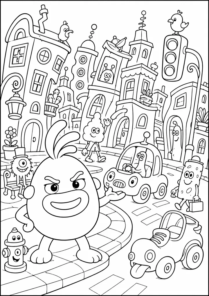 Aperçu du coloriage Ticu dans la ville des monstres