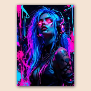 Affiche portrait femme street art néon pour salon ou bureau