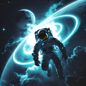 Affiche astronaute futuriste ambiance spatiale pour salon ou bureau