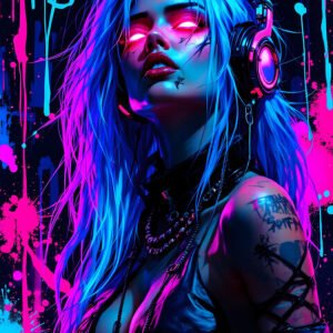 Affiche portrait femme street art néon pour salon ou bureau
