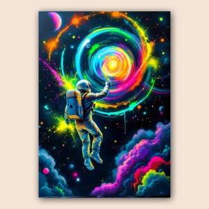 Affiche astronaute street art futuriste pour salon ou bureau moderne