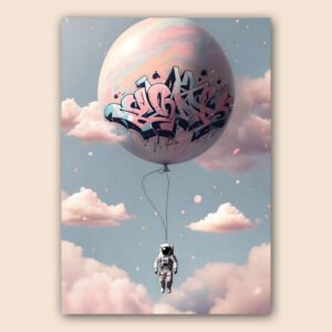 Affiche astronaute street art poétique pour salon ou chambre moderne