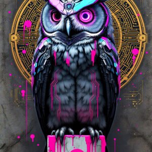 Affiche chouette cyberpunk street art pour salon ou bureau moderne