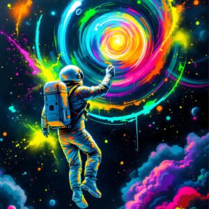 Affiche astronaute street art futuriste pour salon ou bureau moderne