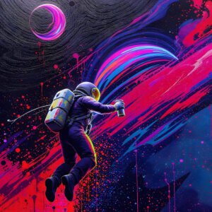 Affiche astronaute graffiti street art pour salon ou bureau moderne