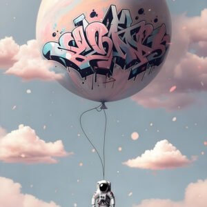 Affiche astronaute street art poétique pour salon ou chambre moderne