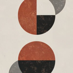 Affiche abstraite géométrique avec cercles terracotta, noir et beige sur fond clair style minimaliste