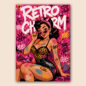 Affiche rétro pin-up graffiti rose pour mur de caractère