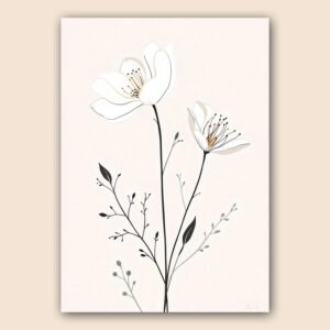 Affiche fleurs blanches minimaliste pour salon ou chambre