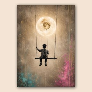 Affiche enfant lune et balançoire pour chambre