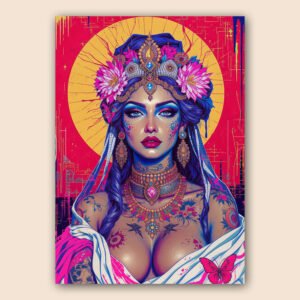 Affiche portrait féminin solaire pop pour mur de caractère
