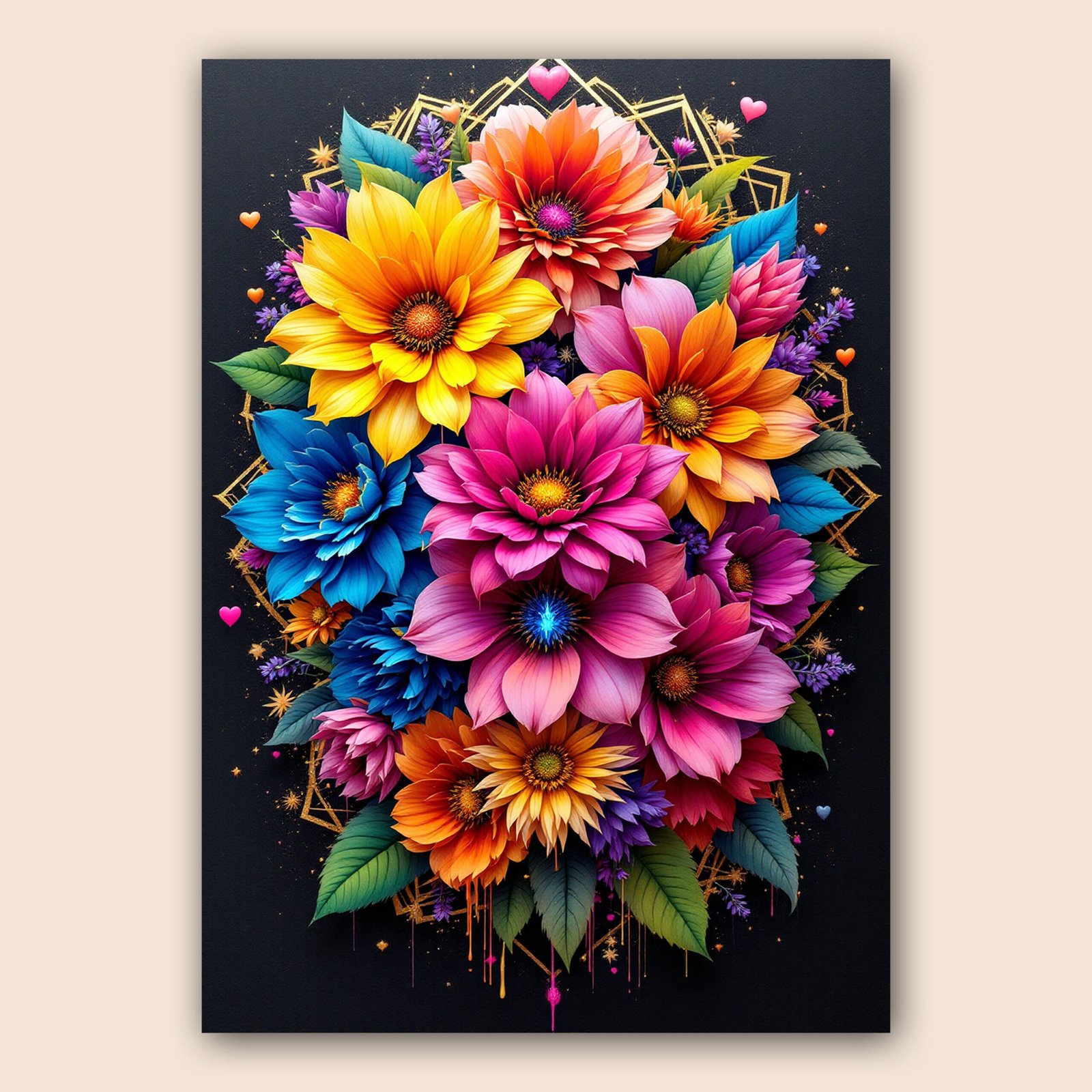Affiche bouquet floral coloré sur fond noir – Image 2
