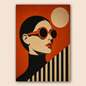Affiche portrait féminin rétro orange et graphique