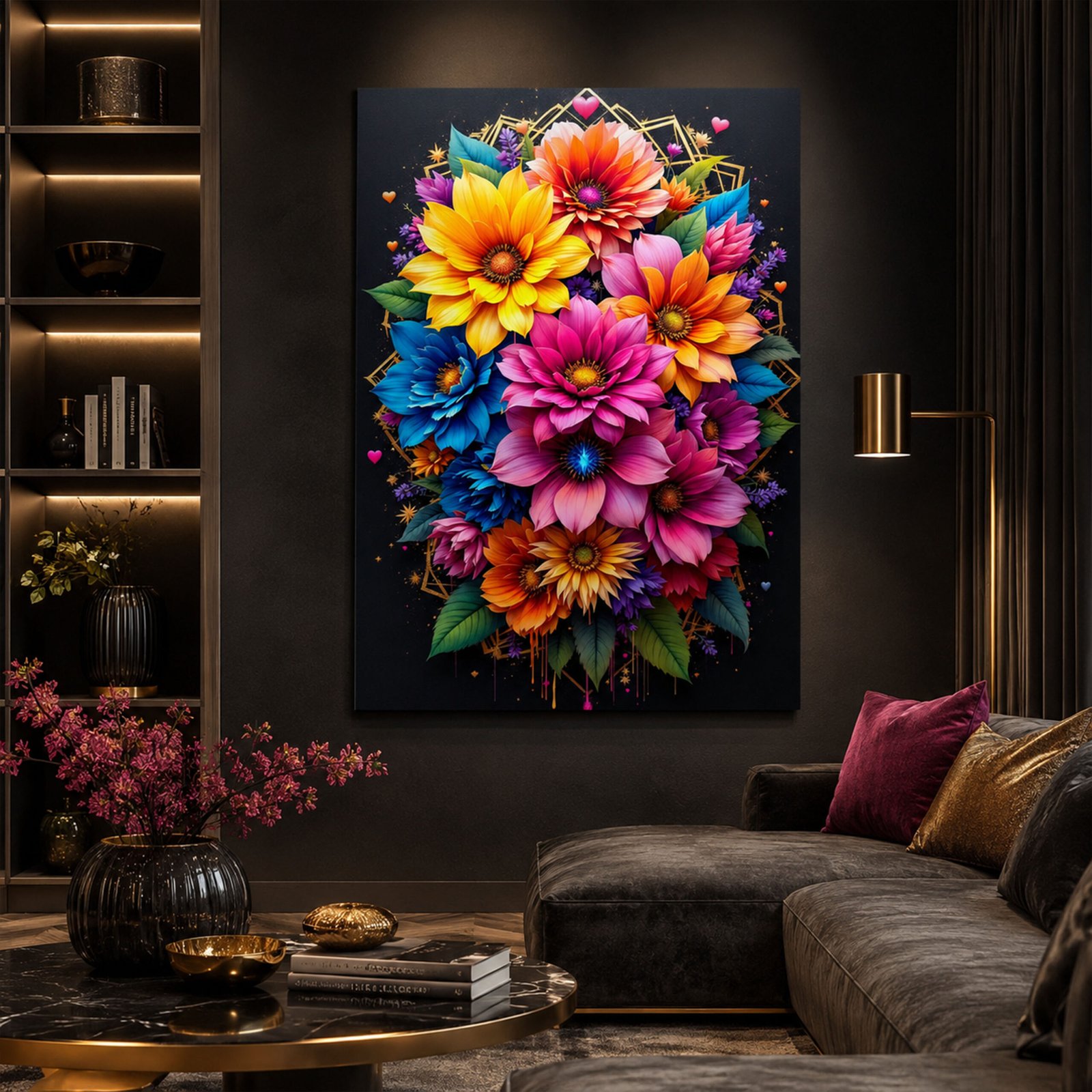 Affiche bouquet floral coloré sur fond noir – Image 3