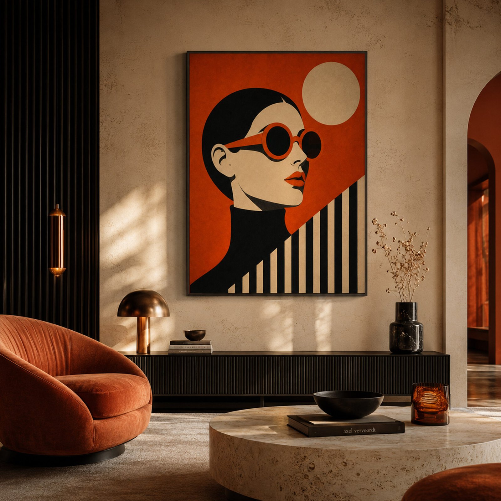 Affiche portrait féminin rétro orange et graphique – Image 3