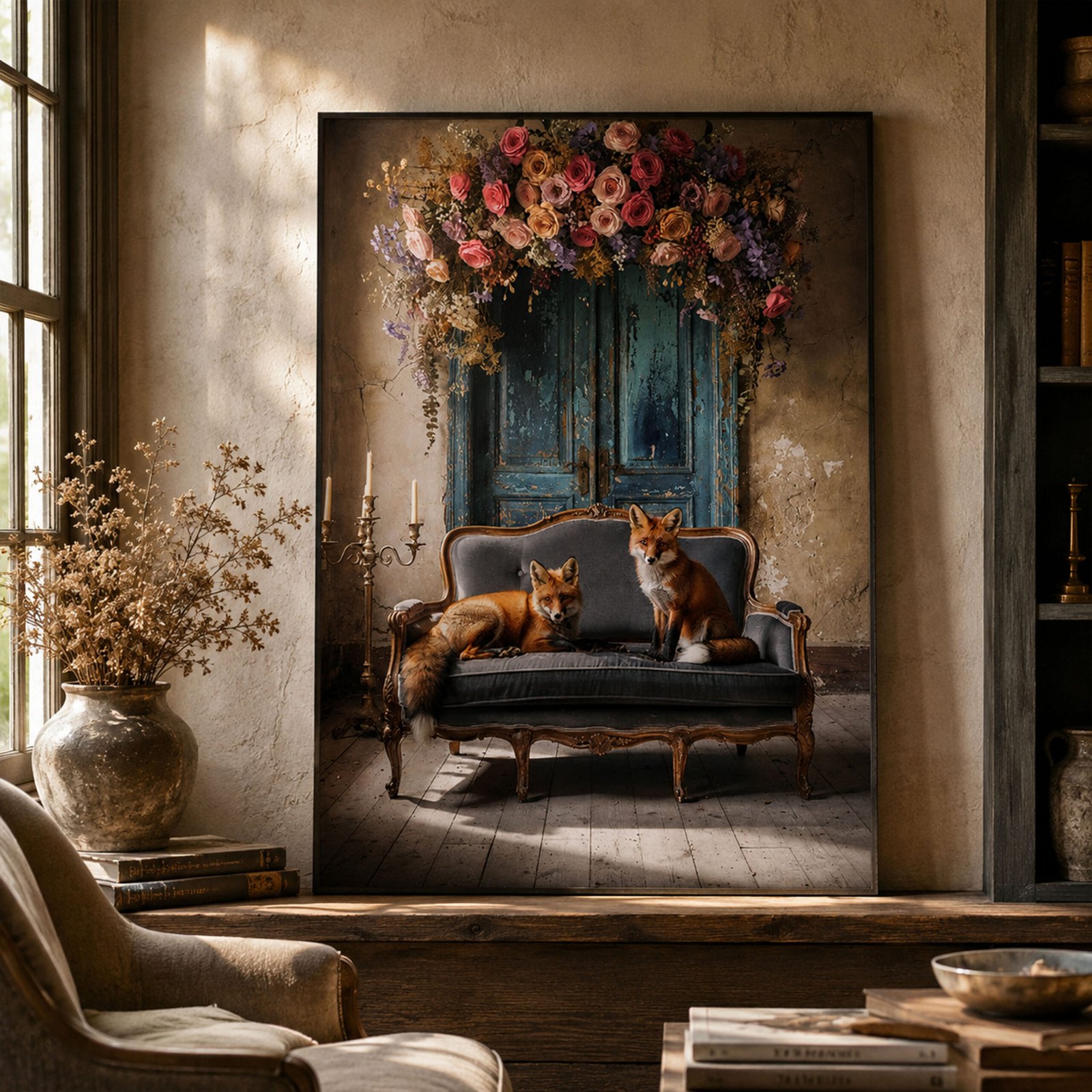 Affiche renards vintage pour salon ou coin lecture – Image 3