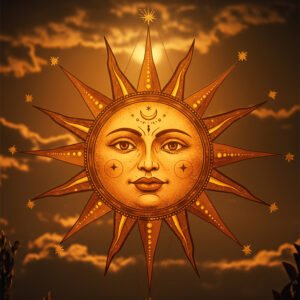 Affiche soleil mystique doré pour ambiance chaleureuse