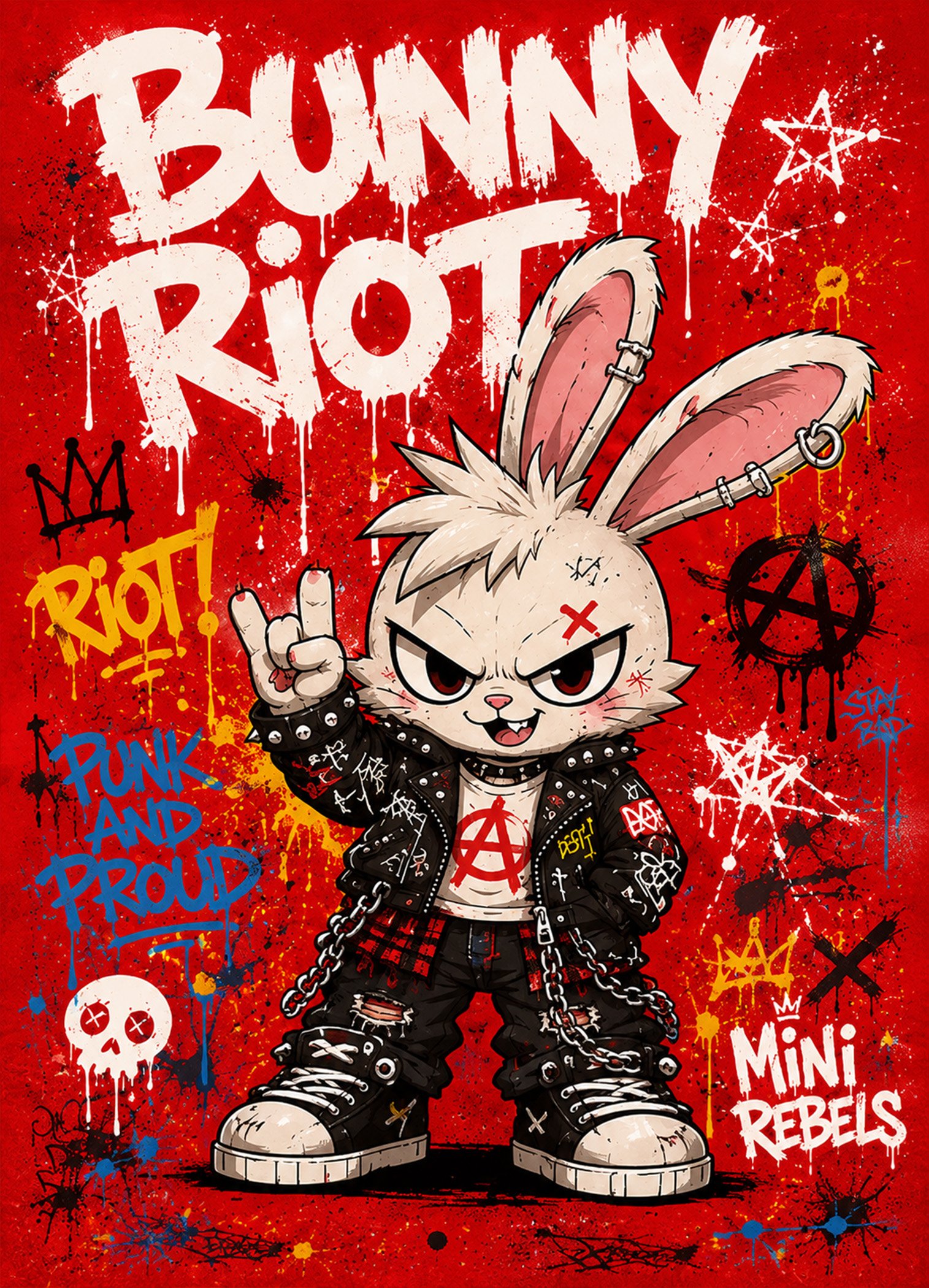 Affiche lapin punk graffiti pour chambre d’ado
