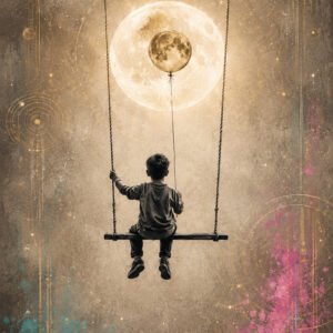 Affiche enfant lune et balançoire pour chambre