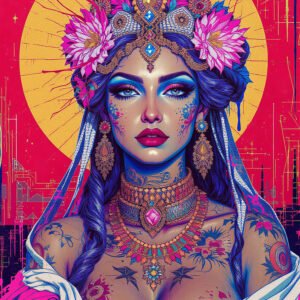 Affiche portrait féminin solaire pop pour mur de caractère