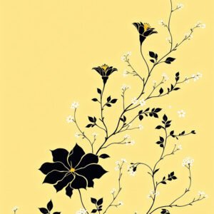 Affiche florale jaune et noire pour salon lumineux