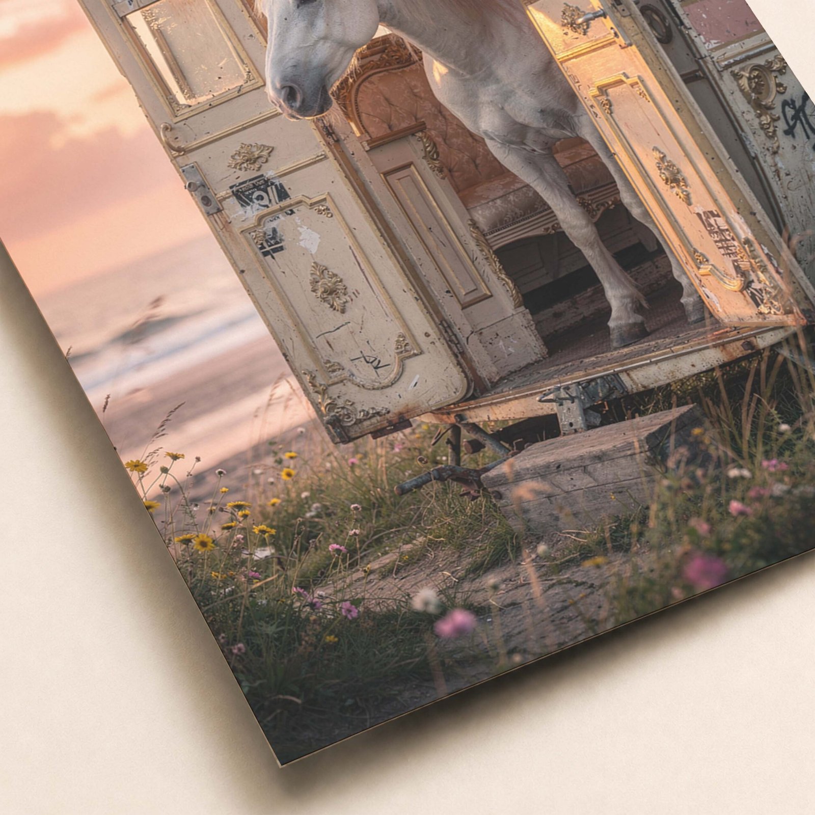 Affiche cheval blanc dans caravane baroque pour salon ou chambre – Image 4