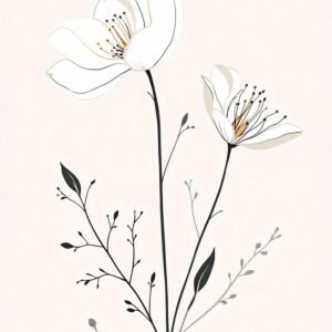 Affiche fleurs blanches minimaliste pour salon ou chambre