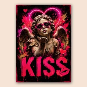 Affiche ange Kiss rose néon pour chambre