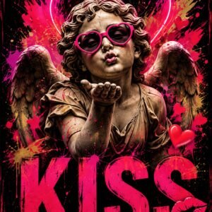 Affiche ange Kiss rose néon pour chambre