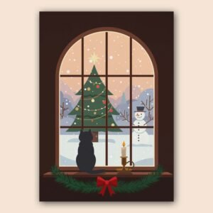 Affiche fenêtre de Noël avec chat noir