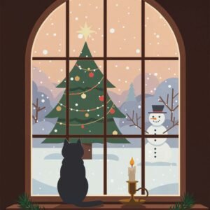 Affiche fenêtre de Noël avec chat noir