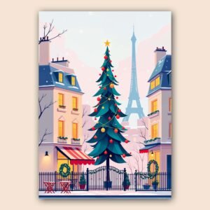 Affiche Noël à Paris avec sapin décoré
