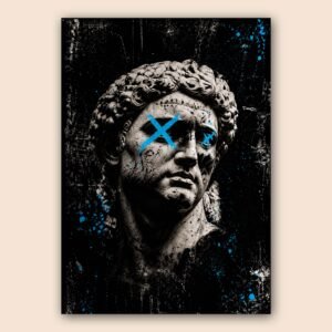 Affiche statue antique graffiti bleu pour entrée