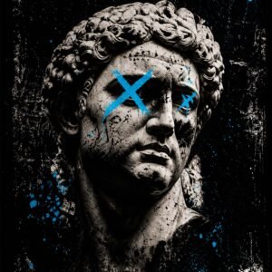 Affiche statue antique graffiti bleu pour entrée