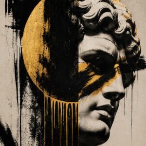 Affiche statue antique noire et dorée pour salon