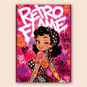 Affiche pin-up rétro street art rose pour dressing