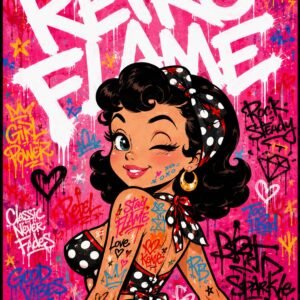 Affiche pin-up rétro street art rose pour dressing