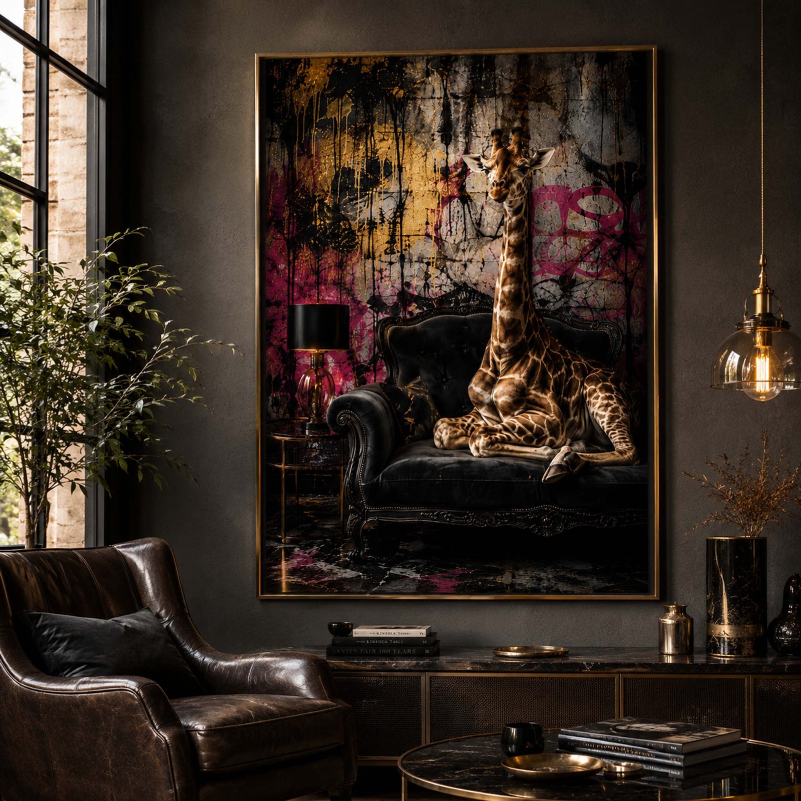 Affiche girafe sur canapé baroque pour salon – Image 3