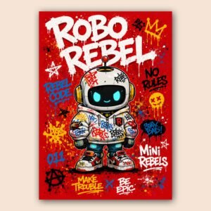 Affiche robot graffiti rouge pour chambre