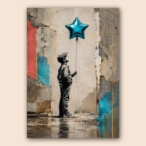 Affiche garçon au ballon étoile bleu pour chambre