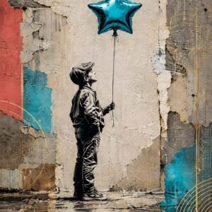 Affiche garçon au ballon étoile bleu pour chambre