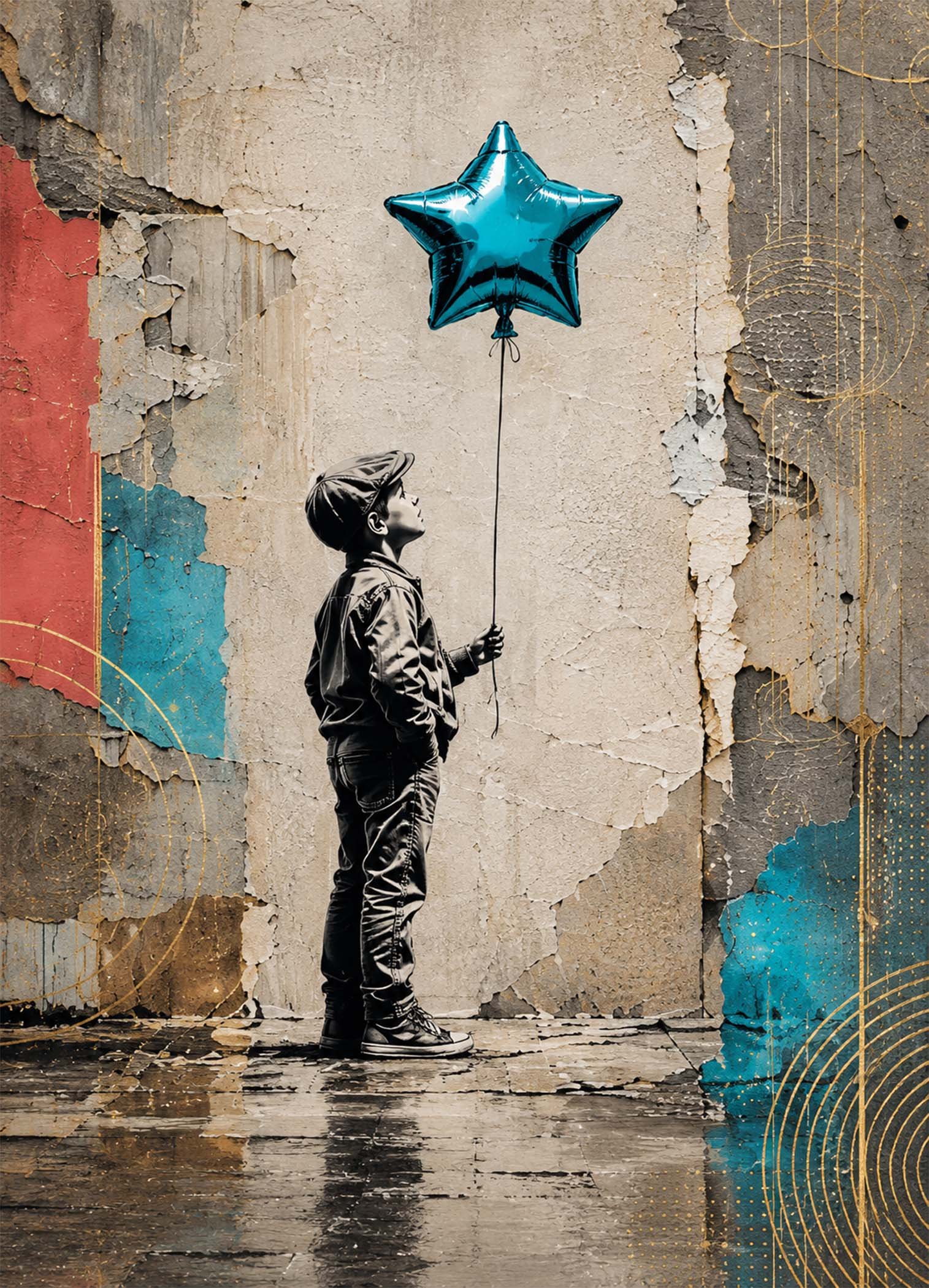 Affiche garçon au ballon étoile bleu pour chambre