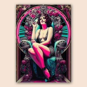 Affiche d'une femme glamour entourée de fleurs