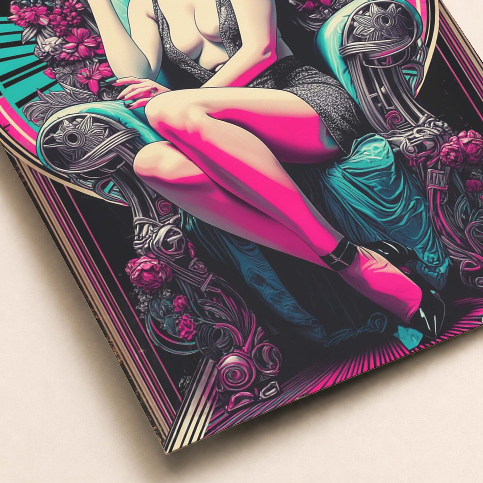 Affiche d'une femme glamour entourée de fleurs