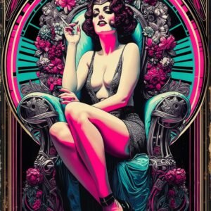 Affiche d'une femme glamour entourée de fleurs