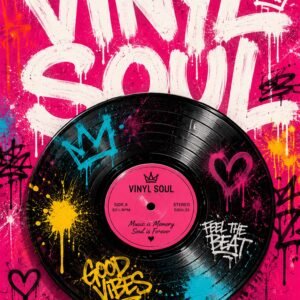 Affiche représentant un disque vinyle au style street art